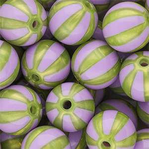 DQ&reg; Perline in acrilico 16 mm con strisce viola-verde oliva