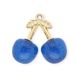 Ciondoli in acrilico ciliegie oro-blu glitterato