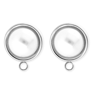 BY31&reg; Componenti in acciaio inossidabile orecchini tonda con imitazione di perla con anellino argento-bianco