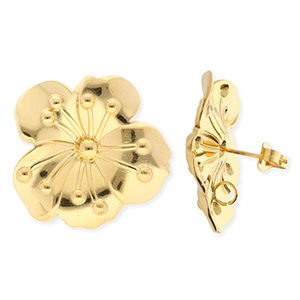 BY31&reg; Componenti in acciaio inossidabile orecchini fiore con anellino oro