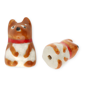 Perline di ceramica cane marrone-rosso-biancastro-nero