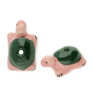 Perline di ceramica tartaruga verde scuro-rosa vintage-nero