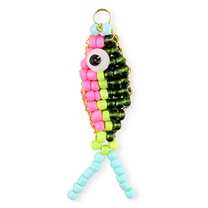 BY31&reg; Ciondoli con perline di vetro pesce rosa-verde scuro-verde lime-blu chiaro-oro