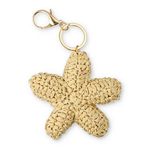 Portachiavi stella marina all'uncinetto oro-beige
