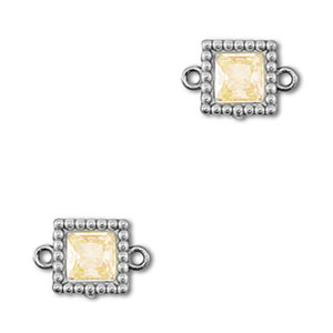 Distanziatore in acciaio inossidabile zircone quadrato argento-arancione chiaro
