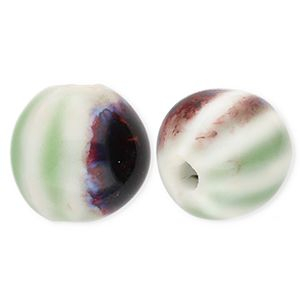 Perline di ceramica 11mm con strisce verde chiaro-biancastro-marrone-blu