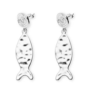 Orecchini alla moda spirale & pesce con perno in acciaio inossidabile argento