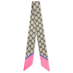 Bandana foulard con "G" motivo rosa-grigio beige-marrone scuro