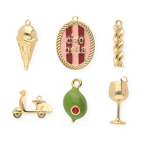 BY31&reg; Ciondoli in ottone Eco-brass confezione risparmio (6 pz.) oro-verde oliva-rosa chiaro-rosso