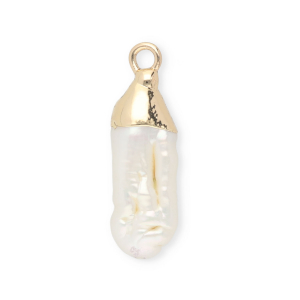Perle di acqua dolce imperfette ciondolo tubo oro-bianco naturale