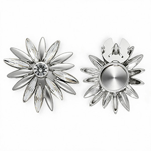 Copri bottoni fiore argento-cristallo