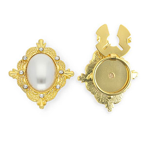 Copri bottoni ovali con imitazione di perla e strass oro-bianco-cristallo