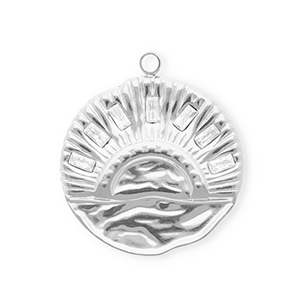 Ciondoli in acciaio inossidabile con strass tonda con tramonto argento-cristallo