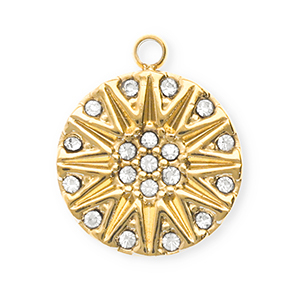 Ciondoli in acciaio inossidabile con strass tonda con sole oro-cristallo
