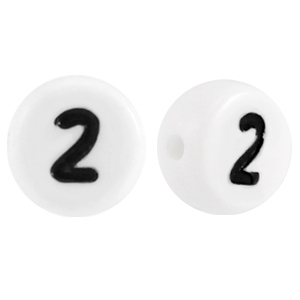 Perline alfabeto in acrilico con disegno numero 2 bianco