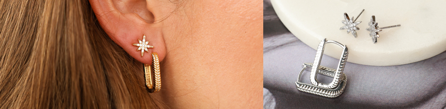 NUOVO! Orecchini in metallo TQ in ottone con zirconi