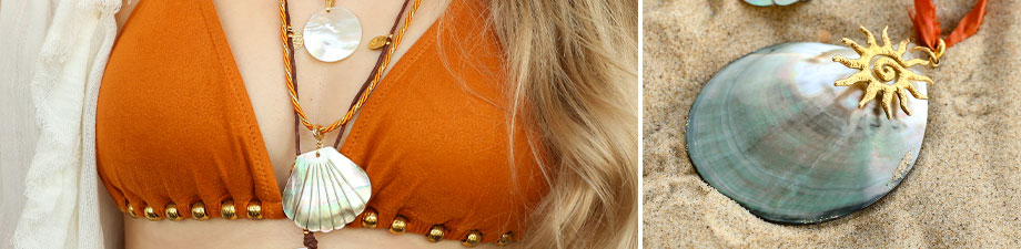 Collezione di grandi pendenti a conchiglia e perline