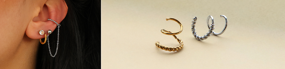 Orecchini a spirale BY31&reg; ed earcuff con anellino